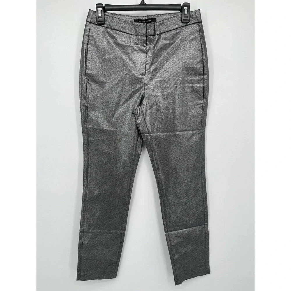 $158 Walter Baker Leo Ankle Pant Metallic Silver Black Size 4 - Picture 2 of 6